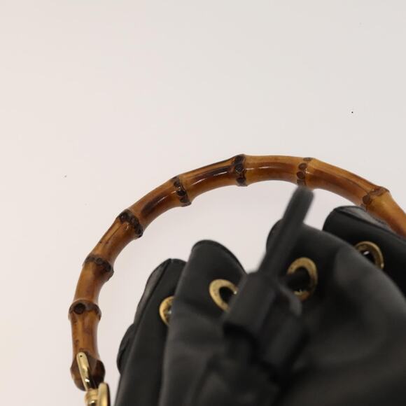 GUCCI Bamboo Hand Bag Leather Black Gold 001 2855 1657 0 - Picture 8 of 16